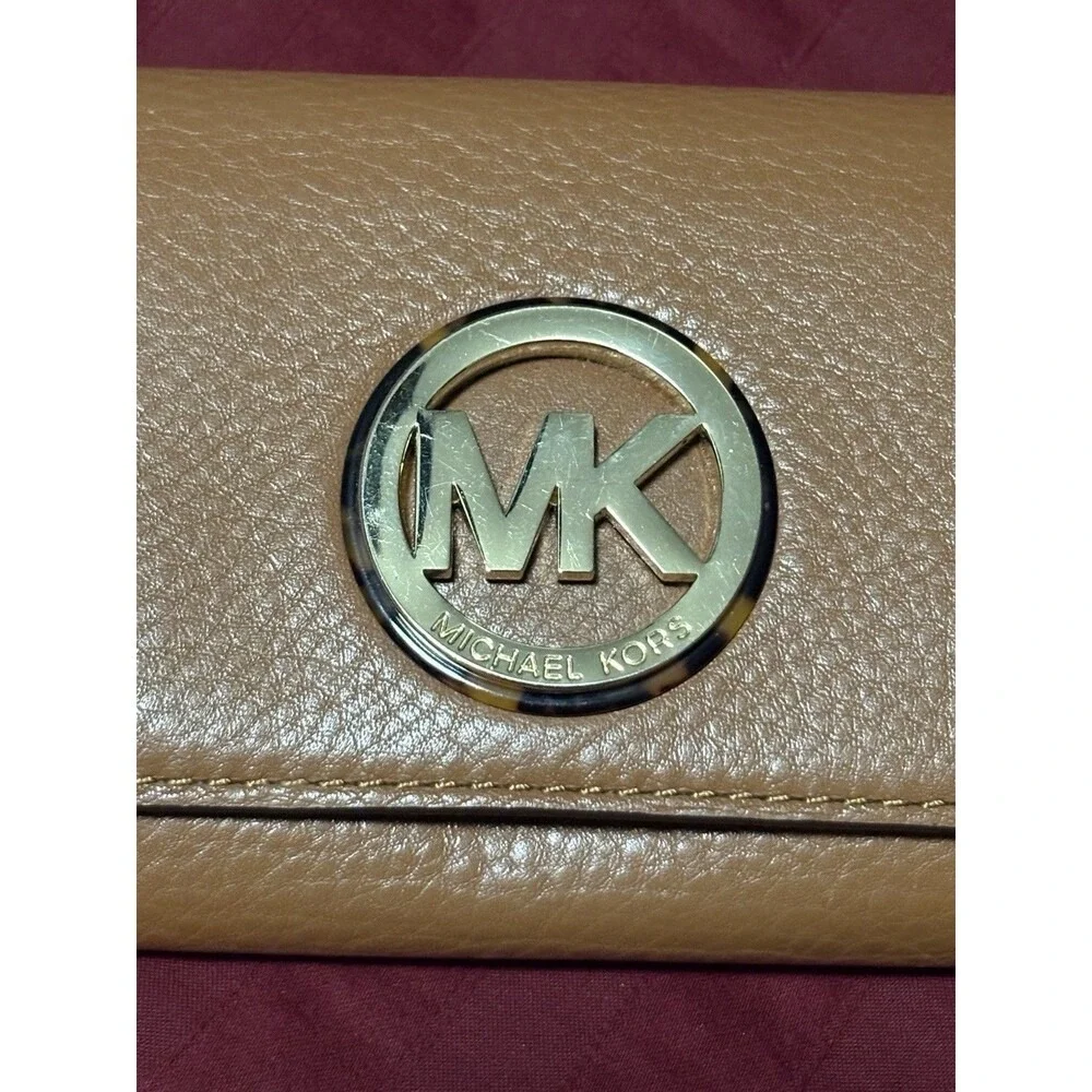 Michael Kors Brown Saffiano Leather MK Logo Envelope Wallet